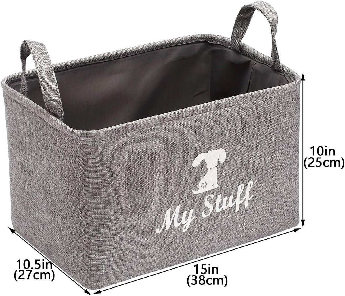 Geyecete Canvas Dog Toy Storage Dog Toy Basket -Box for Dog Toy Bins, Dog Blanket, Dog Clothes Storage - Pet Toy and Accessory Storage Bin-Gray