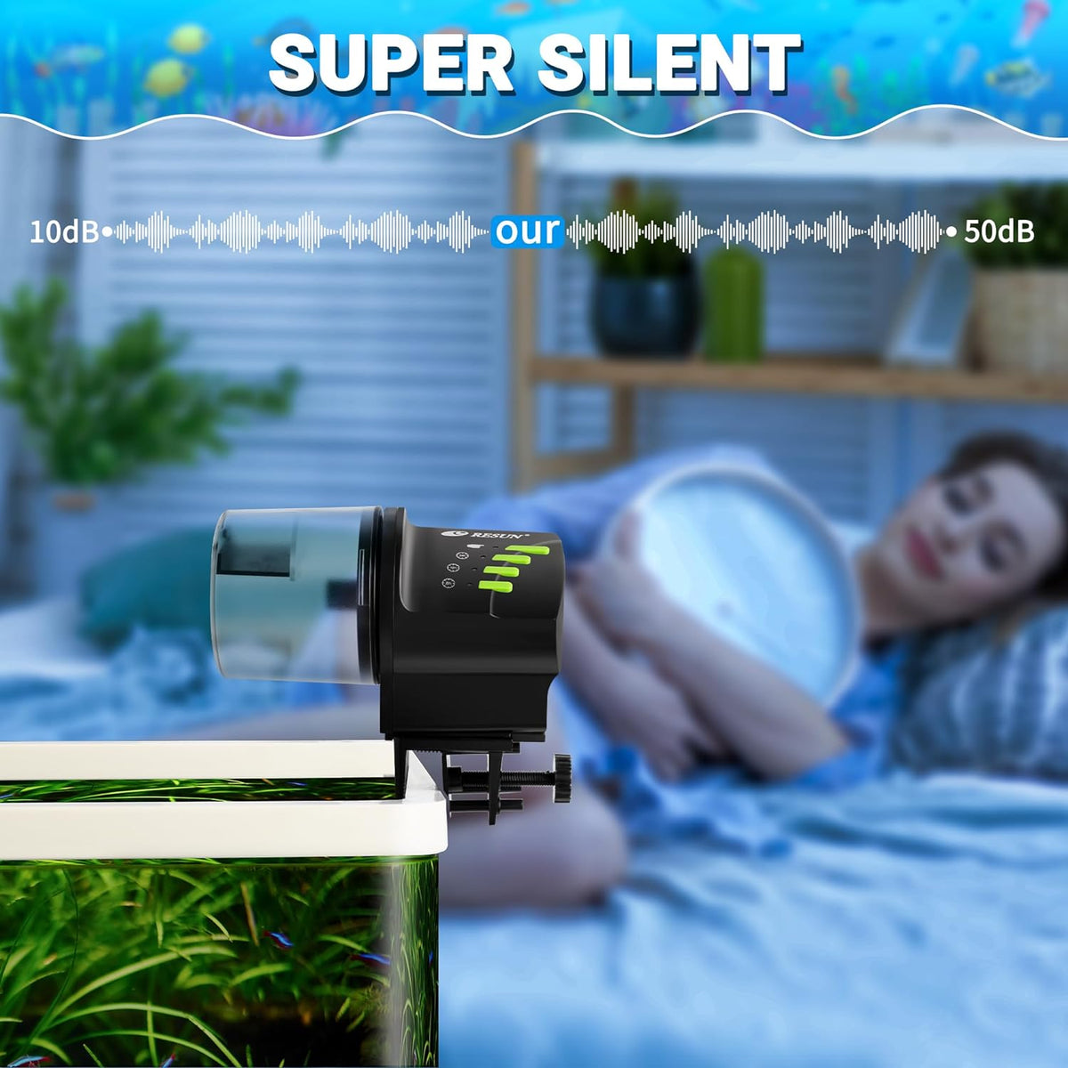Automatic Fish Feeder for Aquarium Auto Food Dispenser with Timer for Small Tank, Aquariums Battery/Plug Powered Smart Feeders for Goldfish/Koi/Turtle | Resun AF2020