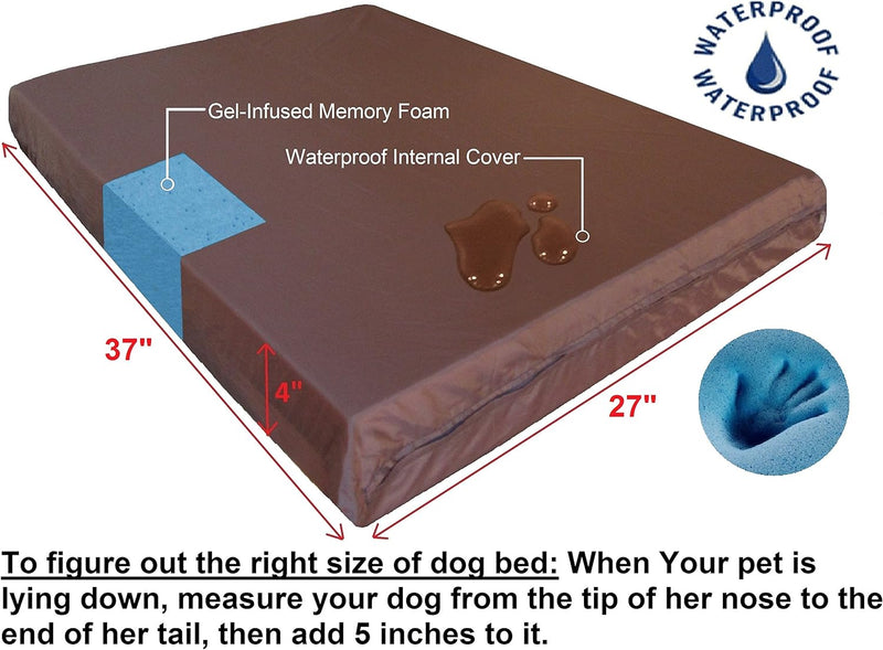 Dogbed4Less Waterproof Memory Foam Dog Bed for Medium Dogs with Washable Cover and Extra Pet Bed Case 37X27X4 Inch, Khaki