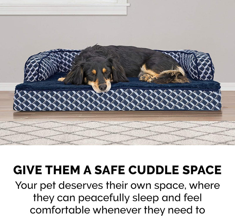 Furhaven Memory Foam Dog Bed for Medium/Small Dogs W/ Removable Bolsters & Washable Cover, for Dogs up to 35 Lbs - Plush & Woven Decor Comfy Couch Sofa - Diamond Blue, Medium