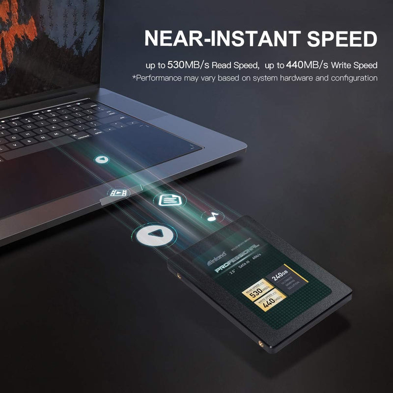 INLAND Pro 240GB SSD 3D NAND SATA III 2.5" 7Mm Internal Solid State Drive | 3D TLC NAND Flash, up to 530Mb/S Read & 440Mb/S Write, SATA III 6Gb/S Interface, Laptop & Desktop PC Upgrade, Professional