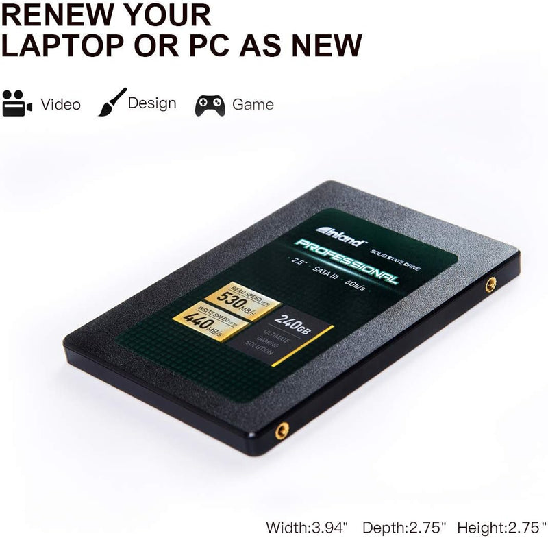 INLAND Pro 240GB SSD 3D NAND SATA III 2.5" 7Mm Internal Solid State Drive | 3D TLC NAND Flash, up to 530Mb/S Read & 440Mb/S Write, SATA III 6Gb/S Interface, Laptop & Desktop PC Upgrade, Professional