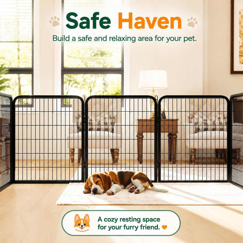 Yaheetech Dog Playpen 32In 16 Panels Pet Fence for Indoor Yard RV Camping | Easy Setup, Heavy Duty Rustproof Frame with Secure Latch Door, DIY Layouts,Foldable Storage, for Small & Medium Dogs