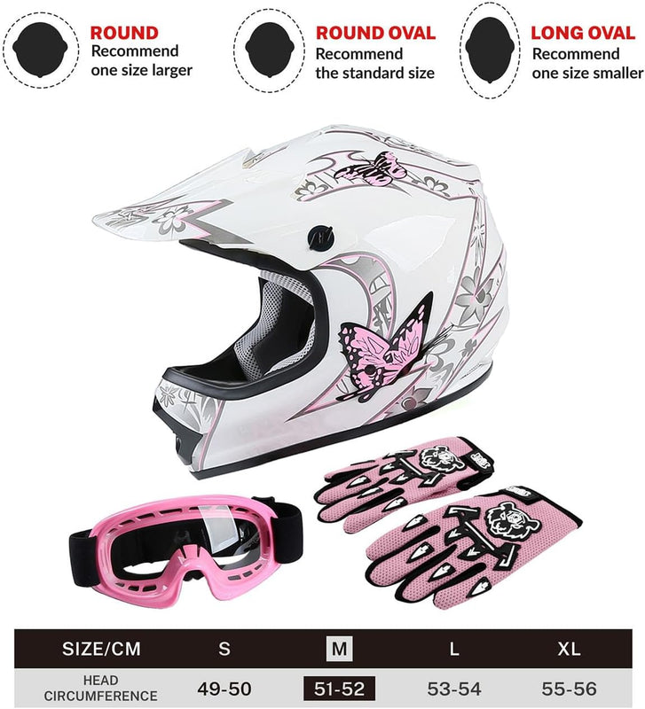 Girls Youth Kids Dirt Bike Helmet Full Face Motocross DOT Approved Helmets | Ultra-Light Design, Adjustable Visor and Washable Liner for Four Wheeler Motocross BMX MX ATV UTV Go Kart Racing