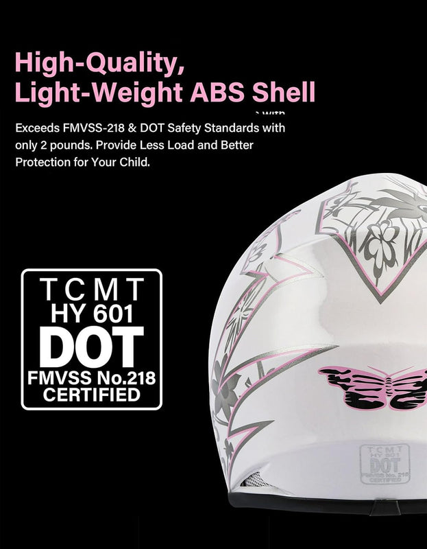Girls Youth Kids Dirt Bike Helmet Full Face Motocross DOT Approved Helmets | Ultra-Light Design, Adjustable Visor and Washable Liner for Four Wheeler Motocross BMX MX ATV UTV Go Kart Racing