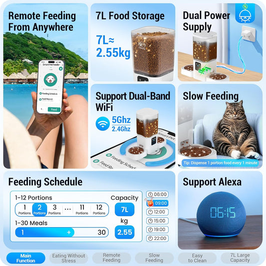 7L Automatic Cat Feeder for 2 Cats with APP Control(Acf190W-A)