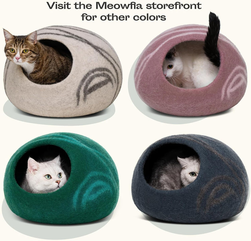 MEOWFIA Cat Cave - Merino Wool Bed for Indoor Cats (Light Gray, Medium) | Cat Bed Enclosure, Premium Felt, Handmade, Super Soft, Lightweight, Breathable, Adjustable Shape