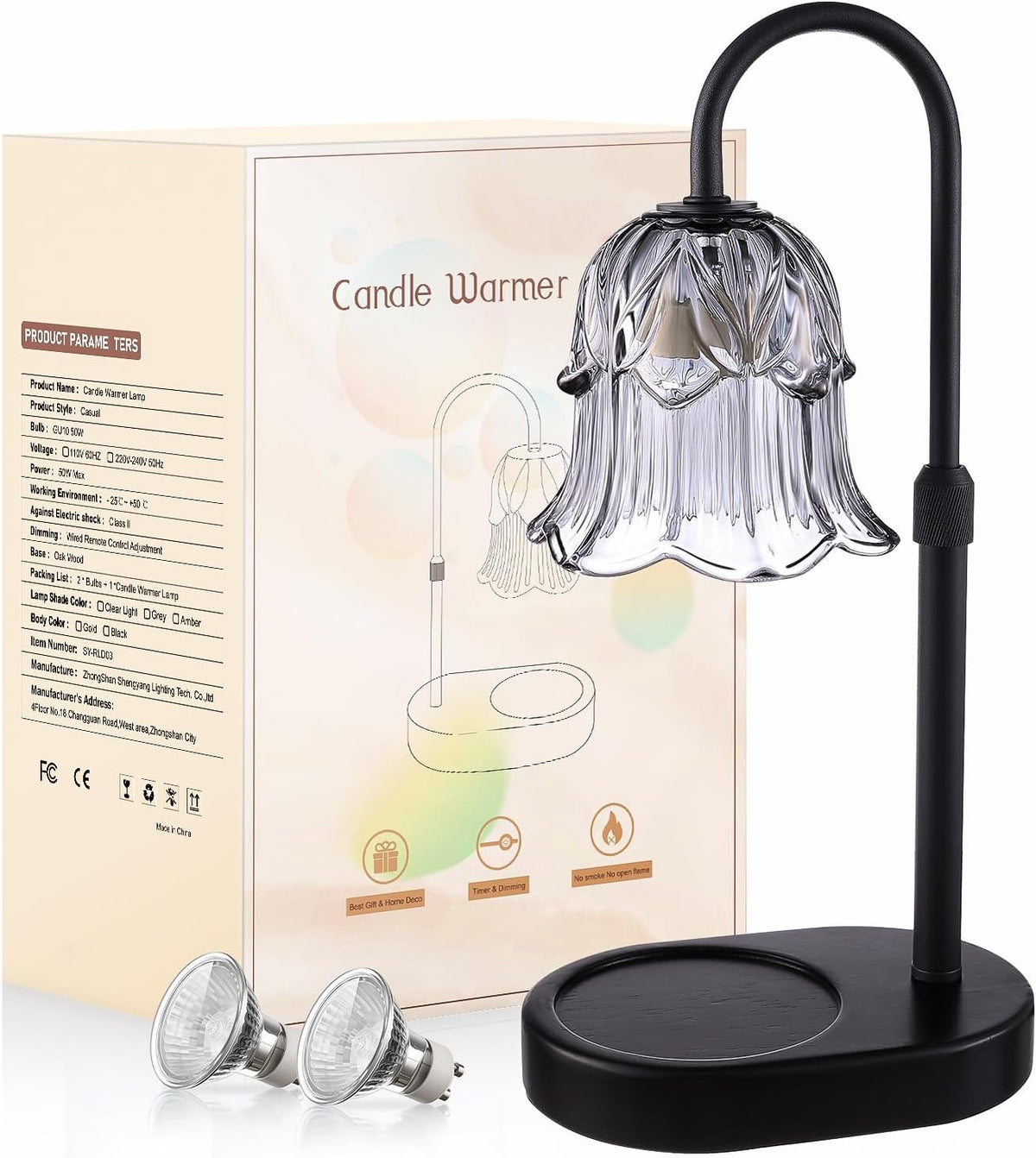 Candle Warmer Lamp with Timer - Dimmable Height Adjustable Electric Melter for Jar Candles Flameless with 2 Bulbs Gifts for Women Mum
