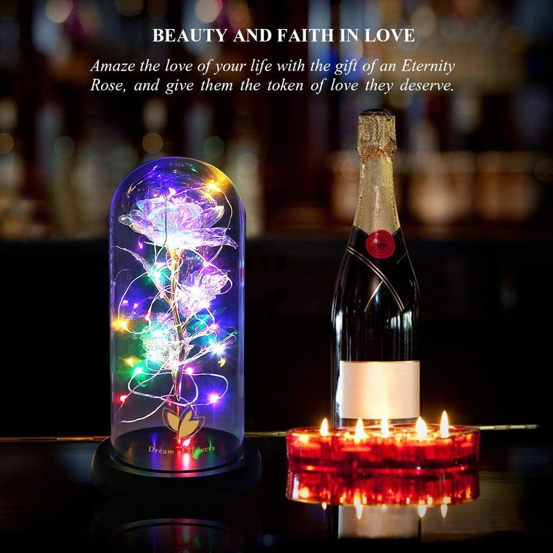 Valentines Day Gifts,Beauty and the Beast Rose,Preserved Flowers Gifts,Light up Rose Flower in Glass Dome,Birthday Gifts for Women,Mom,Girlfriend Wife Anniversary,Valentines (24K Colorful Rose)