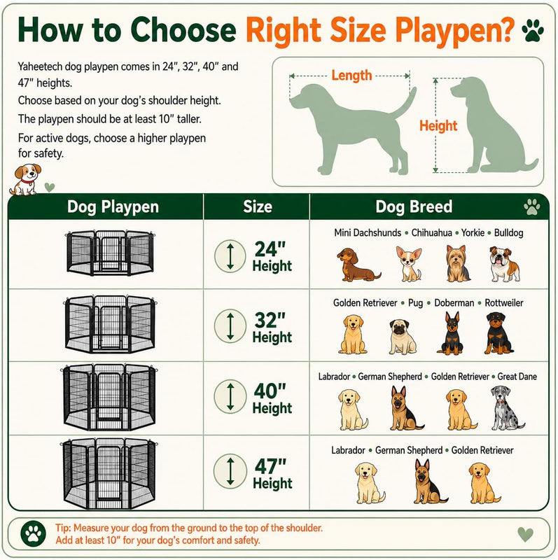 Yaheetech Dog Playpen 32In 16 Panels Pet Fence for Indoor Yard RV Camping | Easy Setup, Heavy Duty Rustproof Frame with Secure Latch Door, DIY Layouts,Foldable Storage, for Small & Medium Dogs