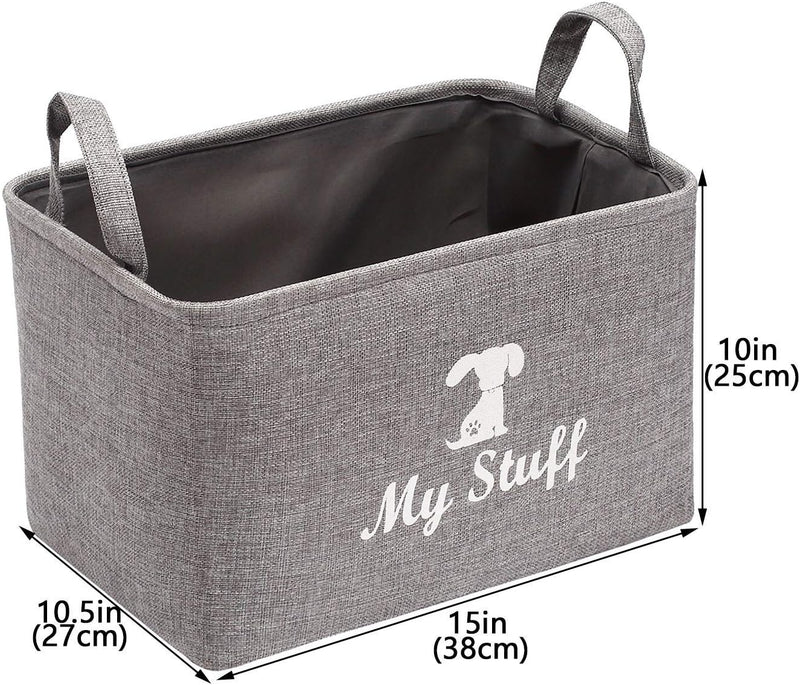 Geyecete Canvas Dog Toy Storage Dog Toy Basket -Box for Dog Toy Bins, Dog Blanket, Dog Clothes Storage - Pet Toy and Accessory Storage Bin-Gray