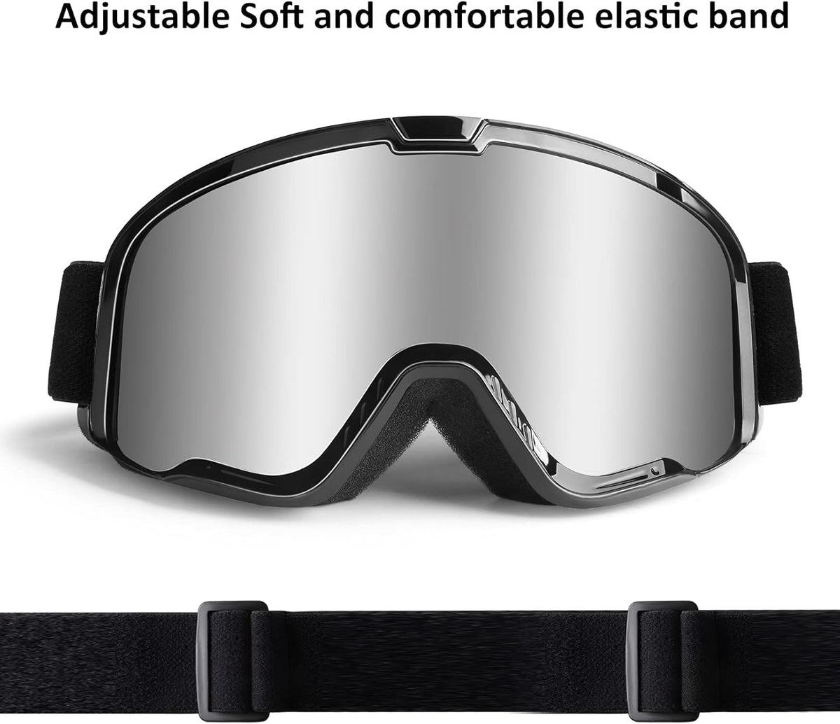 Motocross Goggles for Adult ATV, Motorcycle, Dirtbike & Offroad | UV400, Anti-Scratch, Dustproof, Silver MX Goggles