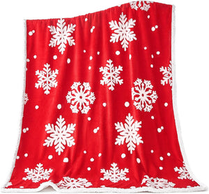 Malinad Christmas Blanket Sherpa Throw - 50X60 Red Snowflake - Soft, Cozy, Warm - Perfect for Holiday Clearance - Winter Decorations for Home