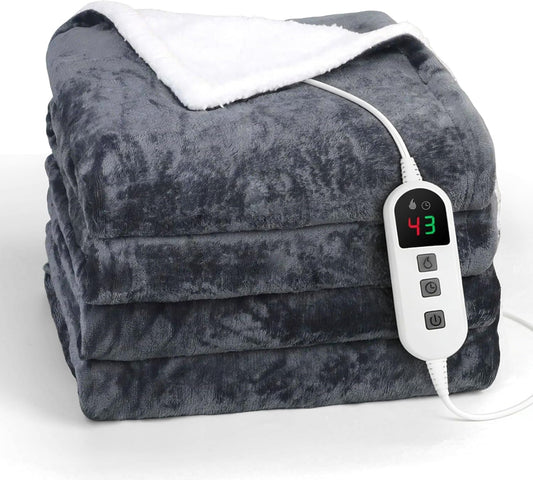 Electric Blanket 200X150Cm Grey, Electric Throw Blanket for Bed Office