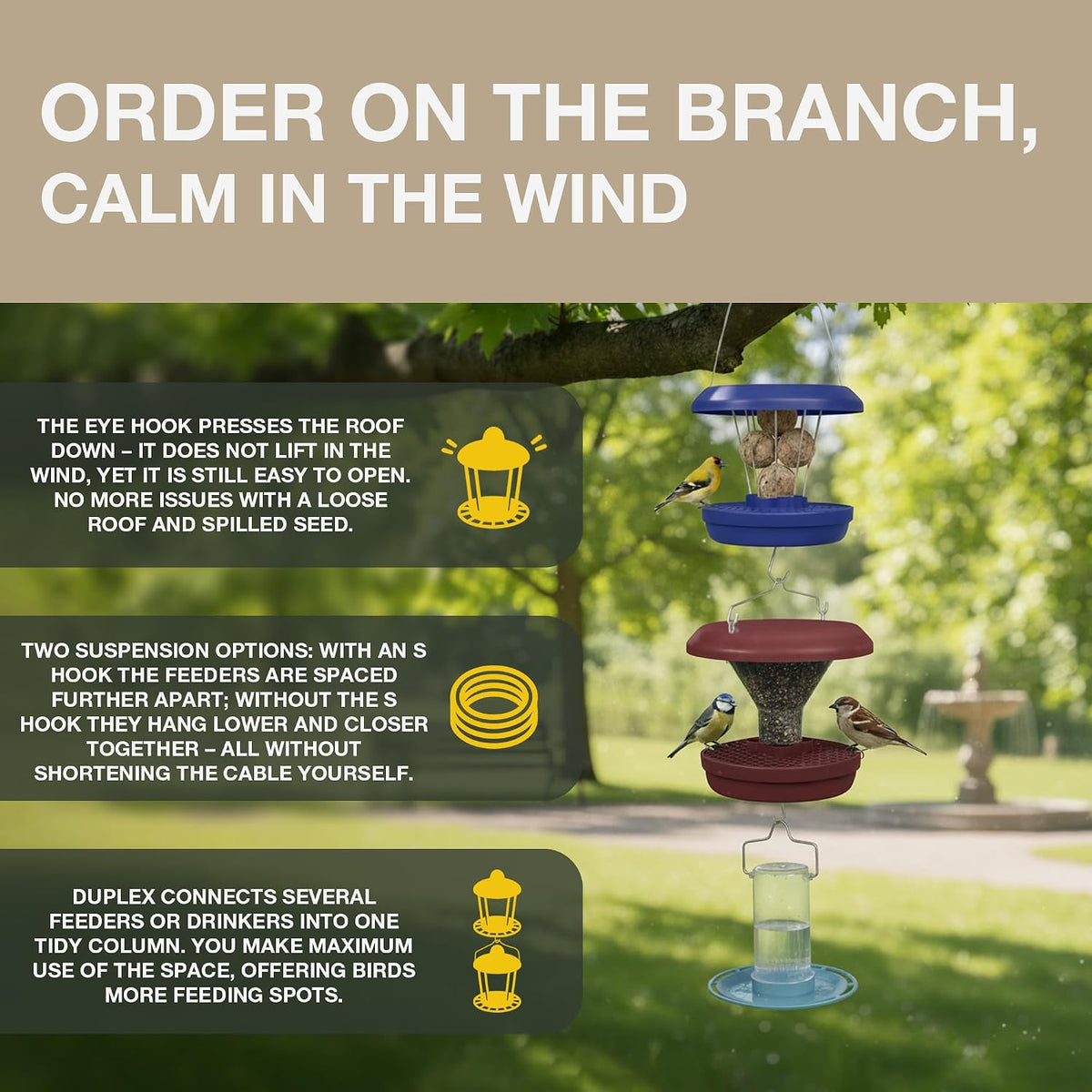 Duplex Connector – Vertical Link for Hanging Bird Feeders – Space-Saving Garden Accessory in Durable Steainles Steel Compatible with Lucerne & Davos SMART BIRDS