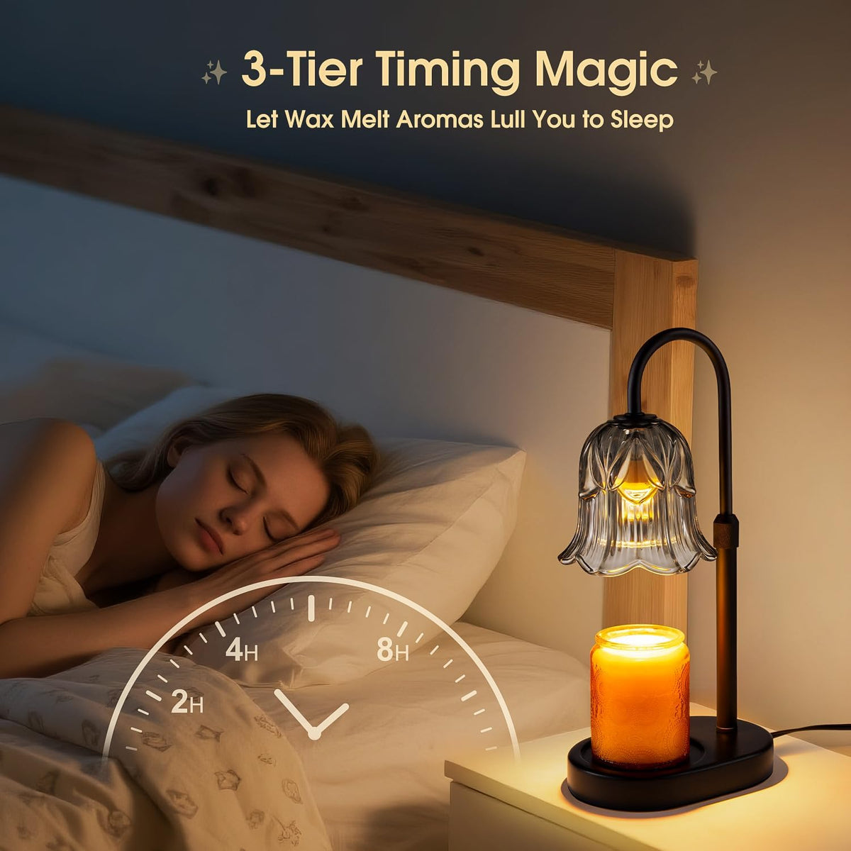 Candle Warmer Lamp with Timer - Dimmable Height Adjustable Electric Melter for Jar Candles Flameless with 2 Bulbs Gifts for Women Mum