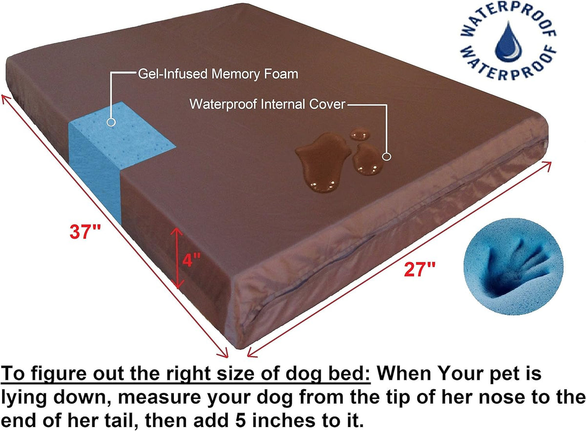 Dogbed4Less Waterproof Memory Foam Dog Bed for Medium Dogs with Washable Cover and Extra Pet Bed Case 37X27X4 Inch, Khaki