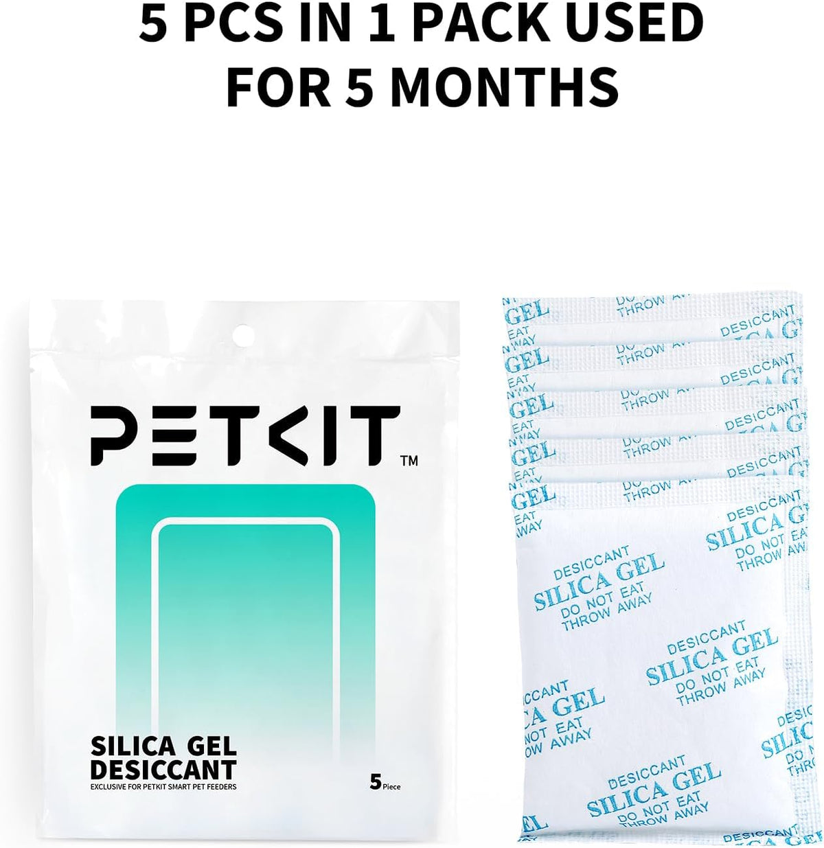 Silica Gel Desiccant Sachets 30 Gram X 5 Packs for Smart Automatic Pet Feeders, Desiccant Replacement Bags for Cat Feeders to Keep Pet Food Dry and Fresh