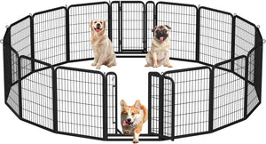 Yaheetech Dog Playpen 32In 16 Panels Pet Fence for Indoor Yard RV Camping | Easy Setup, Heavy Duty Rustproof Frame with Secure Latch Door, DIY Layouts,Foldable Storage, for Small & Medium Dogs