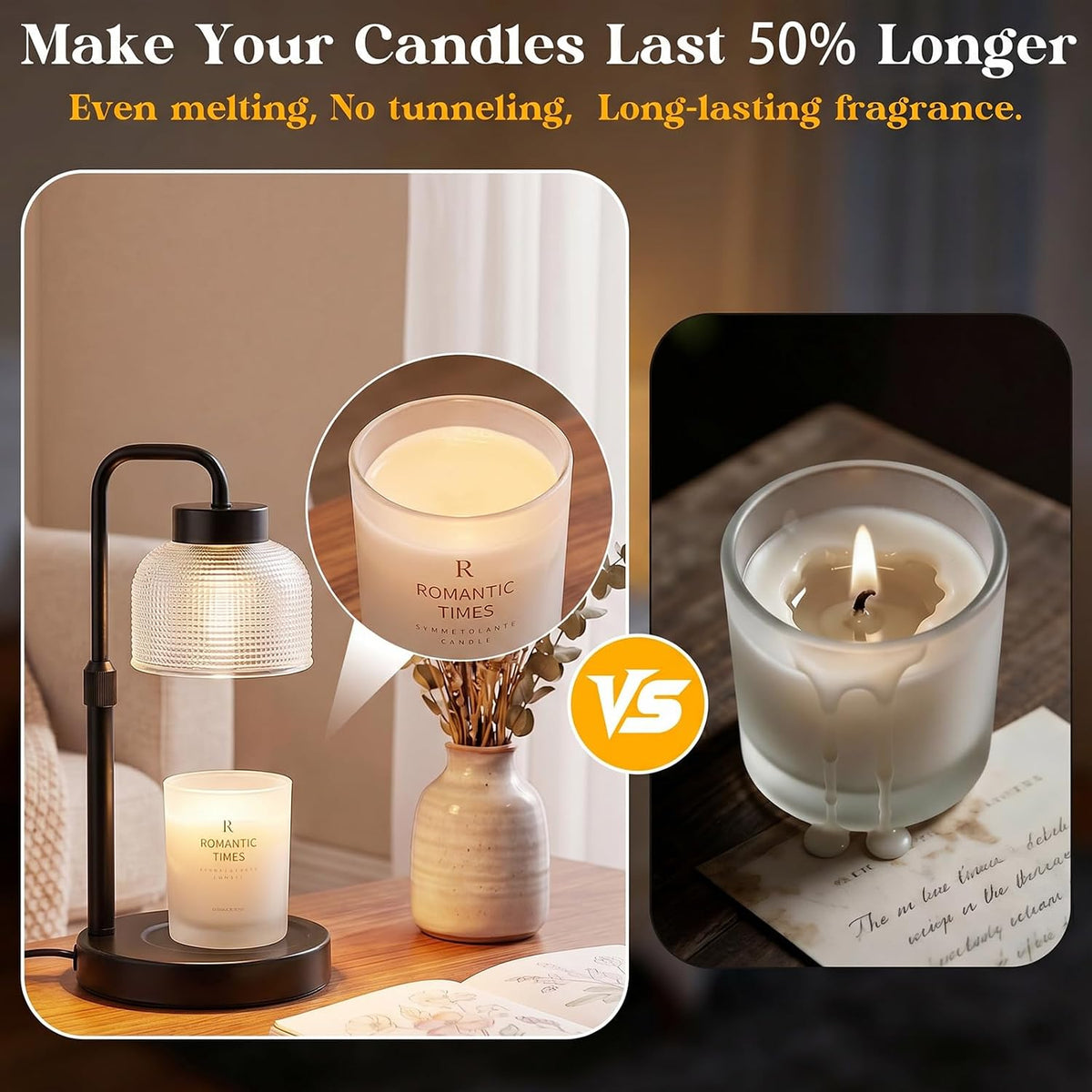 Candle Warmer Lamp with Timer and Dimmer, Height Adjustable Electric Wax Melt Burner for Large Jar Candles, Flameless Candle Lamp Warmer for Home Decor, New Home Gifts for Women Mum Daughter Friend