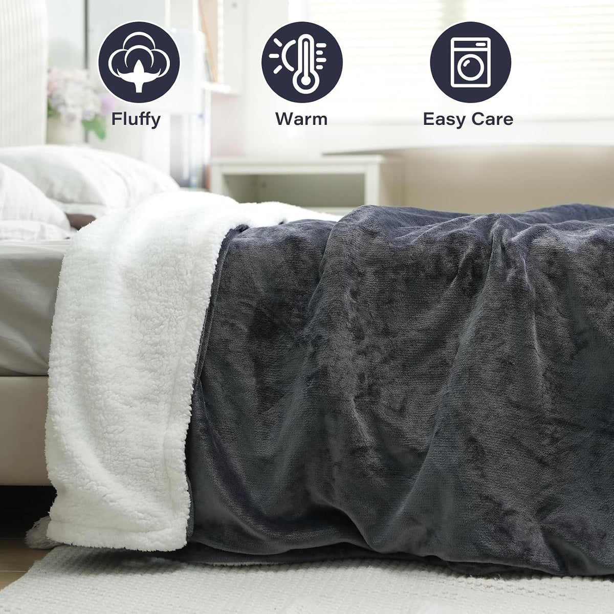 Electric Blanket 200X150Cm Grey, Electric Throw Blanket for Bed Office