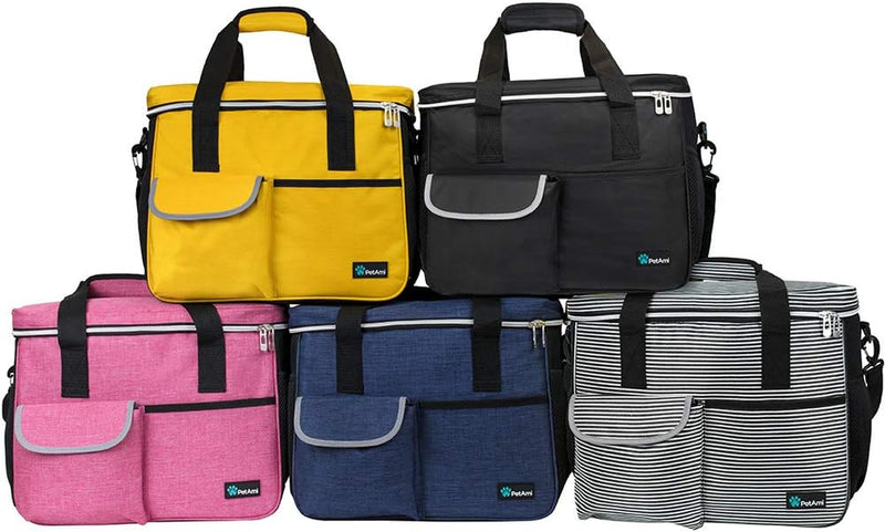 Petami Dog Travel Bag Organizer, Pet Supplies Tote Diaper Bag, Black Medium | Pet Travel Kit with 2 Food Containers & 2 Collapsible Dog Bowls, Luggage Sleeve, Weekend Getaway Road Trip Camping Essentials