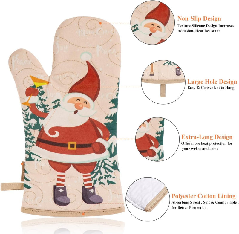 Bestonzon 5Pcs Christmas Oven Mitts and Pot Holders Sets, Heat Resistant Oven Gloves, Christmas Kitchen Decor for Kitchen Cooking Baking Grill Baking BBQ and Accessories