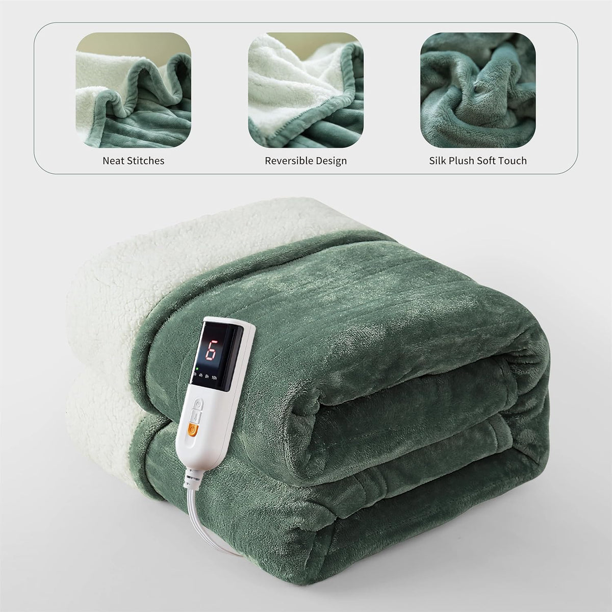 Heated Blanket Electric Throw 130X160Cm Machine Washable Green
