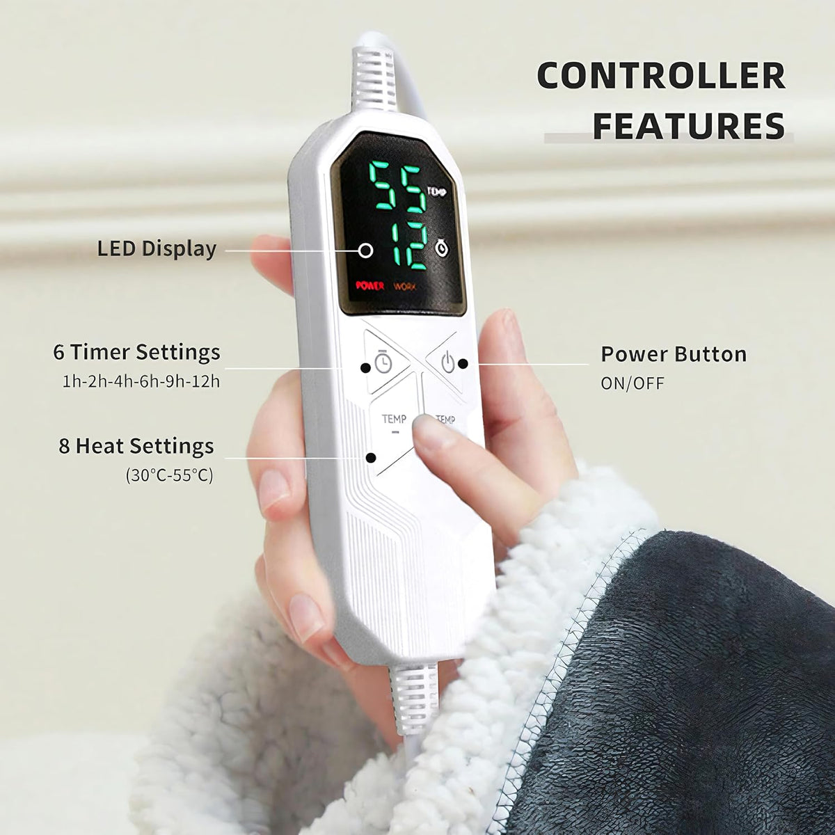 KINGTE Wearable Heated Blanket Portable with Sleeves & Foot Pocket - Electric Snuggle Throw Blanket, 8 Heat Settings, 1-12H Auto Shut-Off, 50"X70"+14" Electric Blanket, for Her/Him/Family