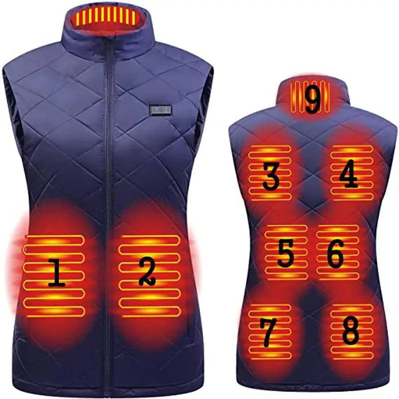 Women 9 Heated Vest Zones Electric Heated Jackets Women Sportswear Heated Coat Graphene Heat Coat USB Heating Jacket for Camping