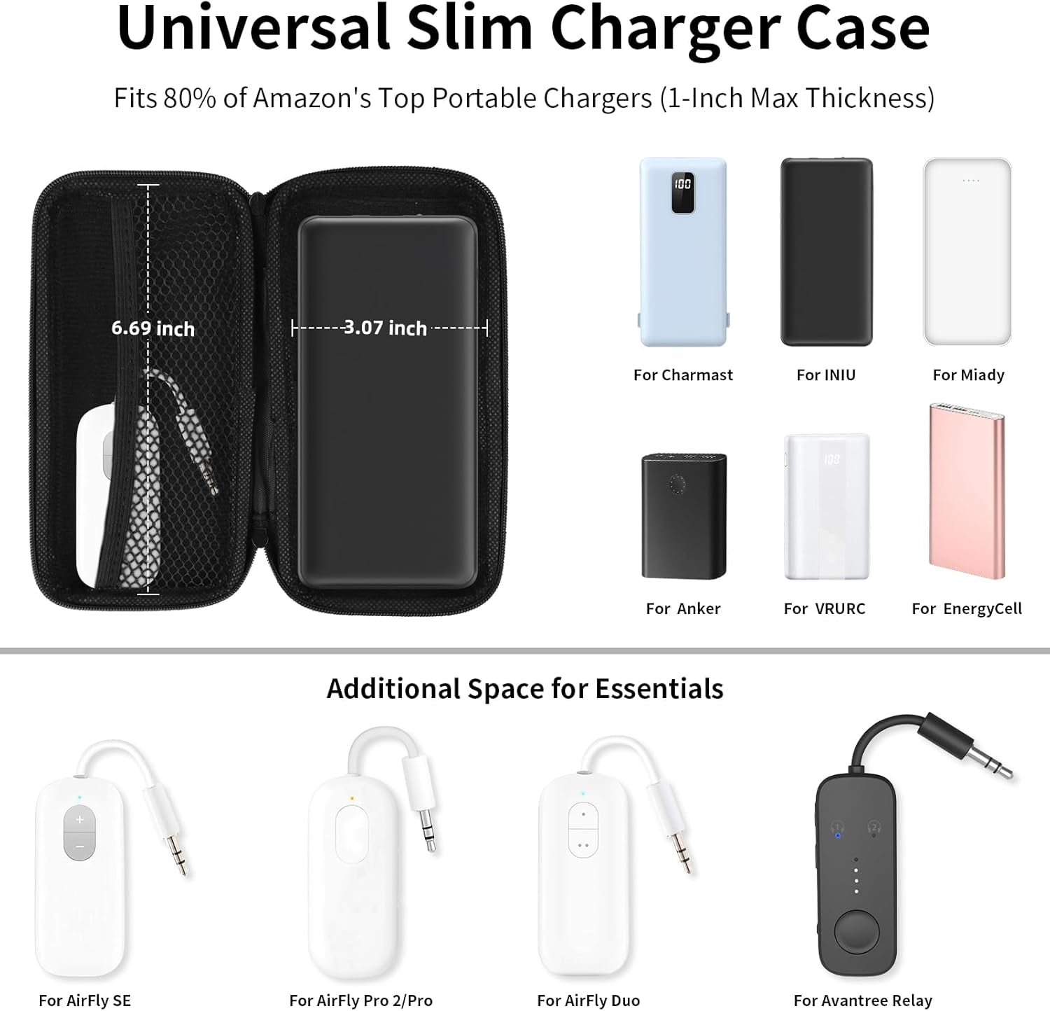 Travel Essential Electronics Organizer Charger Case Carrying Pouch | 6.5X3.2X1" Power Bank Tech Accessories Protective Storage Shockproof Portable Purse Men Women School Office Trips Must Have
