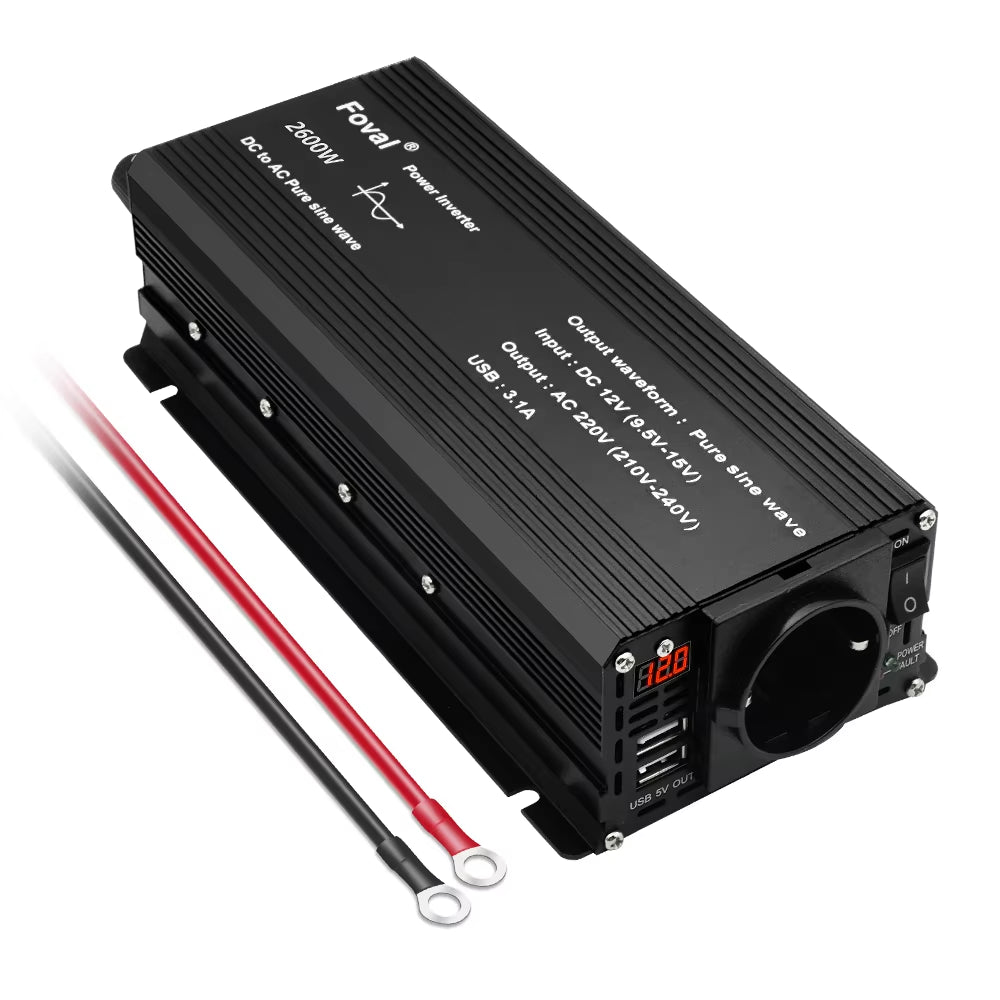 Pure Sine Wave 1000W 1500W 2200W 2600W DC 12V to AC 220V Car Power Inverter Adapter Converter with 3.1A Dual USB Eu/Universal