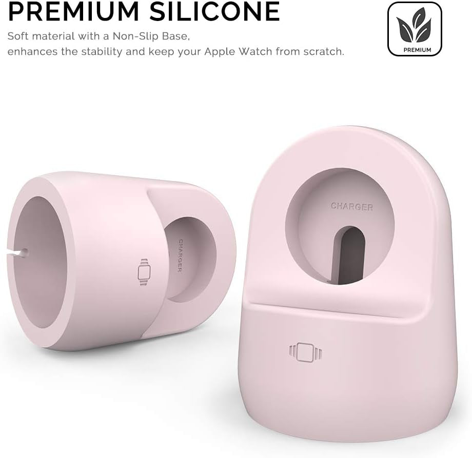 Iwatch Stand Silicone Charging Dock Holder for Apple Watch Ultra 2, Ultra, SE2, Series SE, 7 6 5 4 3 2 1 (45/44/42/41/40/38Mm), (Pink) | Charger Stand for Apple Watch Station, Lightweight, Portable, Travel, Supports Nightstand Mode, Pink