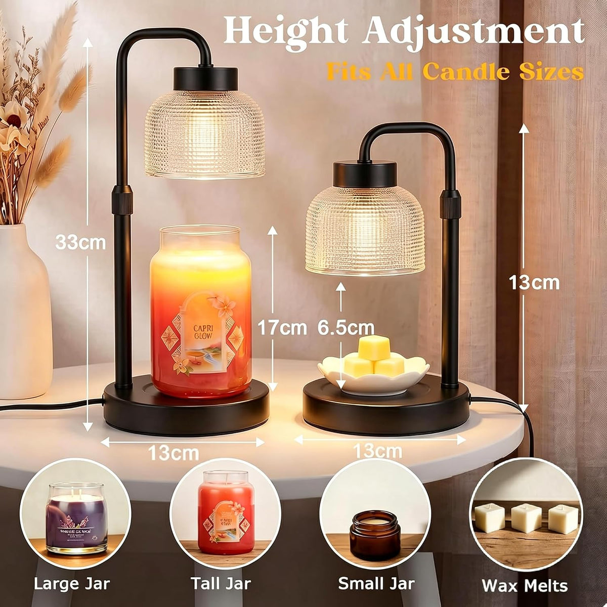 Candle Warmer Lamp with Timer and Dimmer, Height Adjustable Electric Wax Melt Burner for Large Jar Candles, Flameless Candle Lamp Warmer for Home Decor, New Home Gifts for Women Mum Daughter Friend