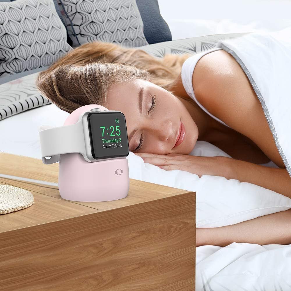 Iwatch Stand Silicone Charging Dock Holder for Apple Watch Ultra 2, Ultra, SE2, Series SE, 7 6 5 4 3 2 1 (45/44/42/41/40/38Mm), (Pink) | Charger Stand for Apple Watch Station, Lightweight, Portable, Travel, Supports Nightstand Mode, Pink