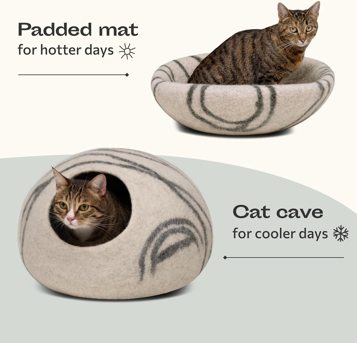 MEOWFIA Cat Cave - Merino Wool Bed for Indoor Cats (Light Gray, Medium) | Cat Bed Enclosure, Premium Felt, Handmade, Super Soft, Lightweight, Breathable, Adjustable Shape
