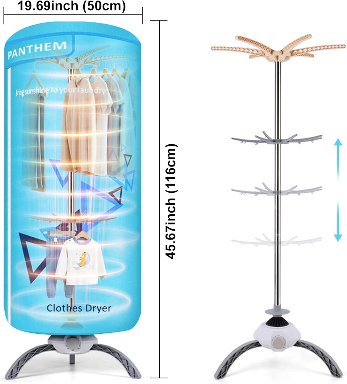 900W Portable Electric Clothes Dryer - Compact 2-Tier Detachable Heated Rack with Timer, 12KG Capacity, Space Saving Fast Warm Air Drying for Home, Apartment, RV and Travel, Blue