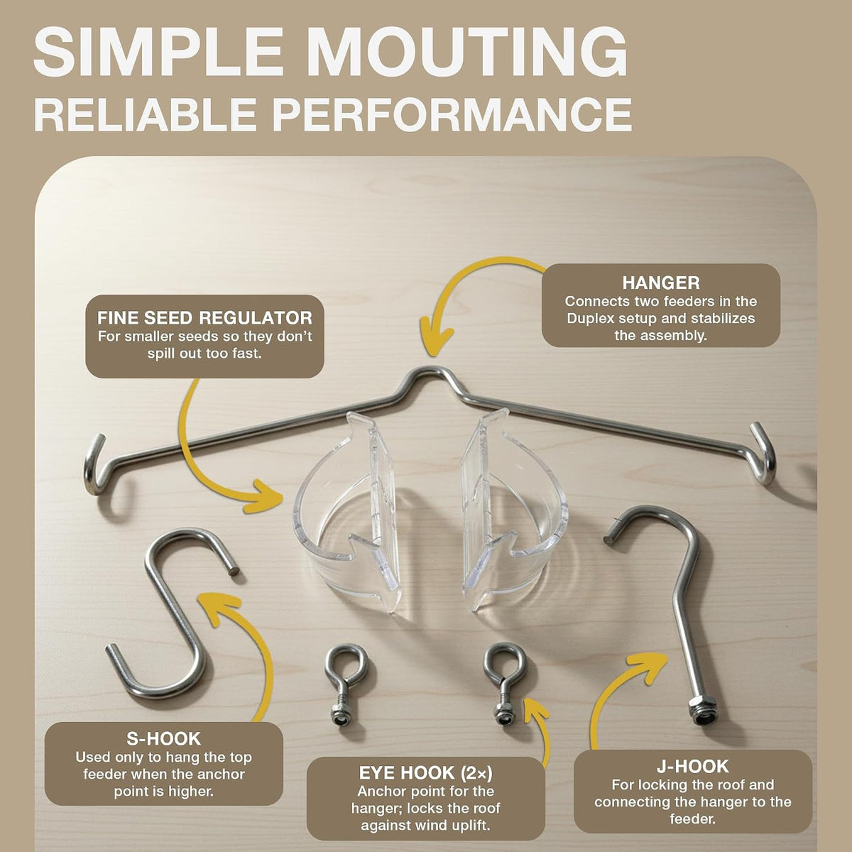 Duplex Connector – Vertical Link for Hanging Bird Feeders – Space-Saving Garden Accessory in Durable Steainles Steel Compatible with Lucerne & Davos SMART BIRDS