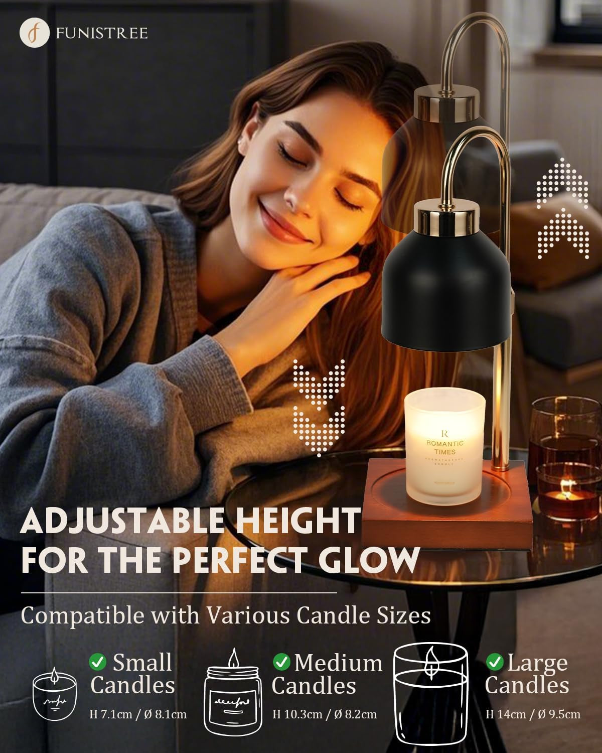 Black Candle Warmer Lamp Height Adjustable, Gifts for Women Mum Christmas