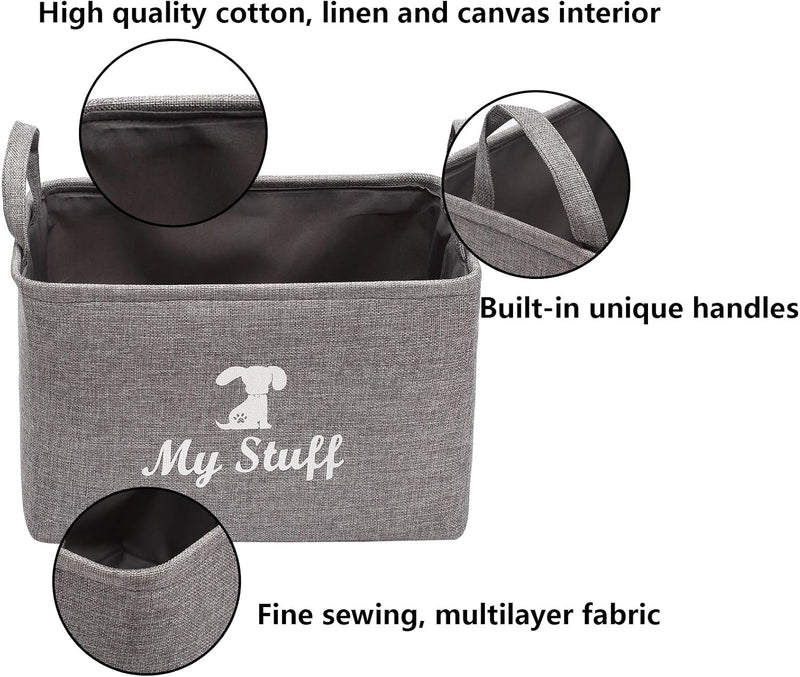 Geyecete Canvas Dog Toy Storage Dog Toy Basket -Box for Dog Toy Bins, Dog Blanket, Dog Clothes Storage - Pet Toy and Accessory Storage Bin-Gray