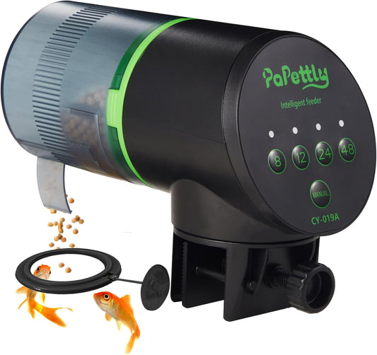 Automatic Fish Feeder for Aquarium - Battery Operated Autofish Feeder Dispenser with Lid, Moisture-Proof Auto Fish Feeder with Timer, 2 AAA Batteries and Fish Feeder Ring Included