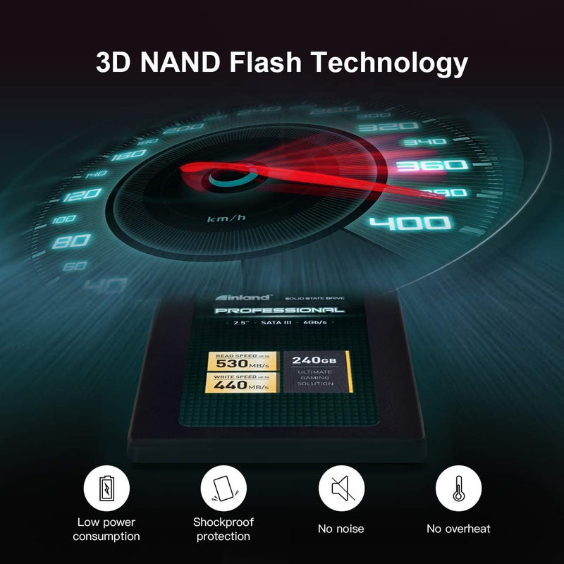 INLAND Pro 240GB SSD 3D NAND SATA III 2.5" 7Mm Internal Solid State Drive | 3D TLC NAND Flash, up to 530Mb/S Read & 440Mb/S Write, SATA III 6Gb/S Interface, Laptop & Desktop PC Upgrade, Professional