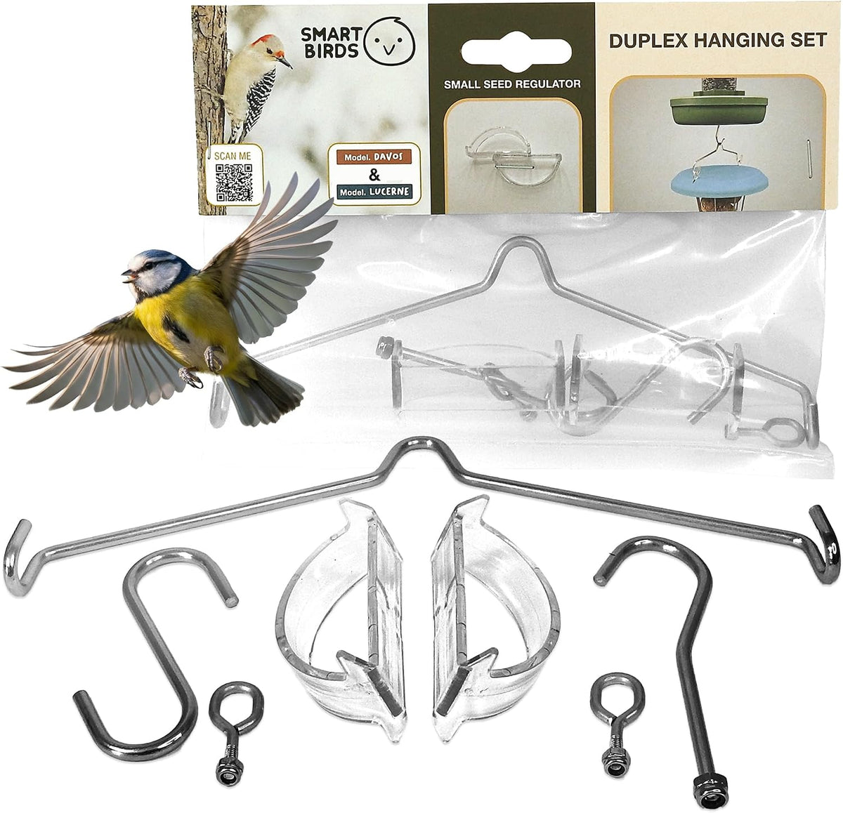 Duplex Connector – Vertical Link for Hanging Bird Feeders – Space-Saving Garden Accessory in Durable Steainles Steel Compatible with Lucerne & Davos SMART BIRDS