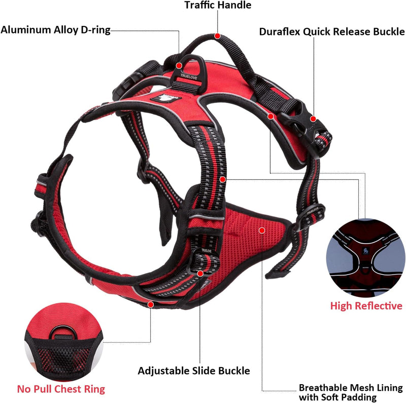 TRUE LOVE Adjustable No-Pull Dog Harness Reflective Pup Vest Harnesses Comfortable Control Brilliant Colors Truelove Tlh5651(Royal Blue,L) | Front Clip, No-Choke, Soft Padded, Control Handle, anti Escape, Dog Car Harness, Walking and Training, Escape Proo