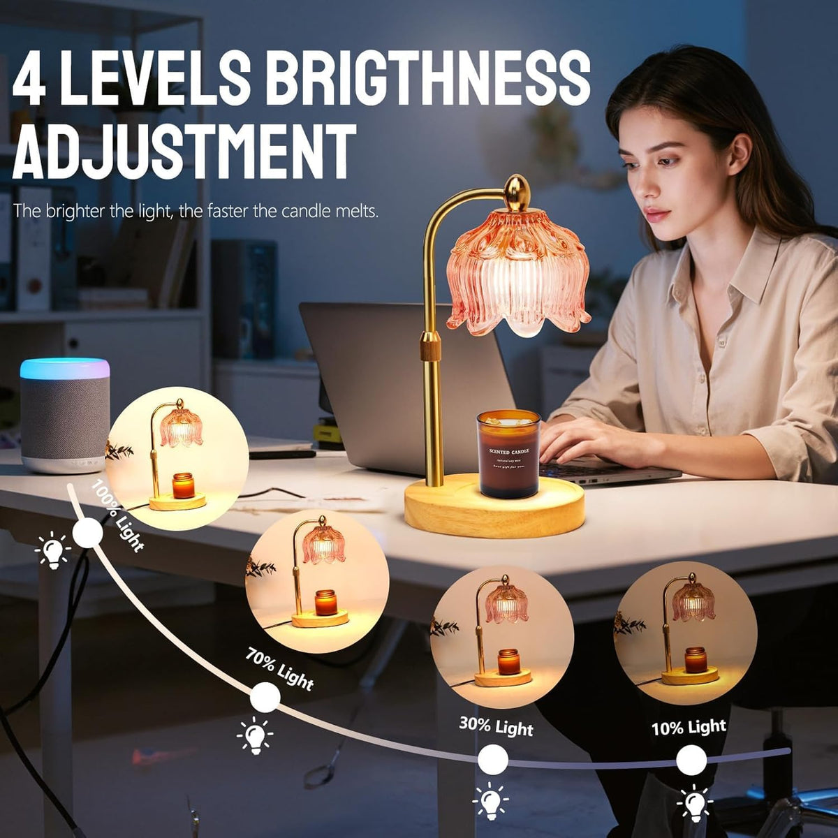 Candle Warmer Lamp with Timer Electric Adjustable Height Candle Warmer Dimmable Wax Warmer Lamp Jar Candles with 2 Bulbs for Home Decor & Office