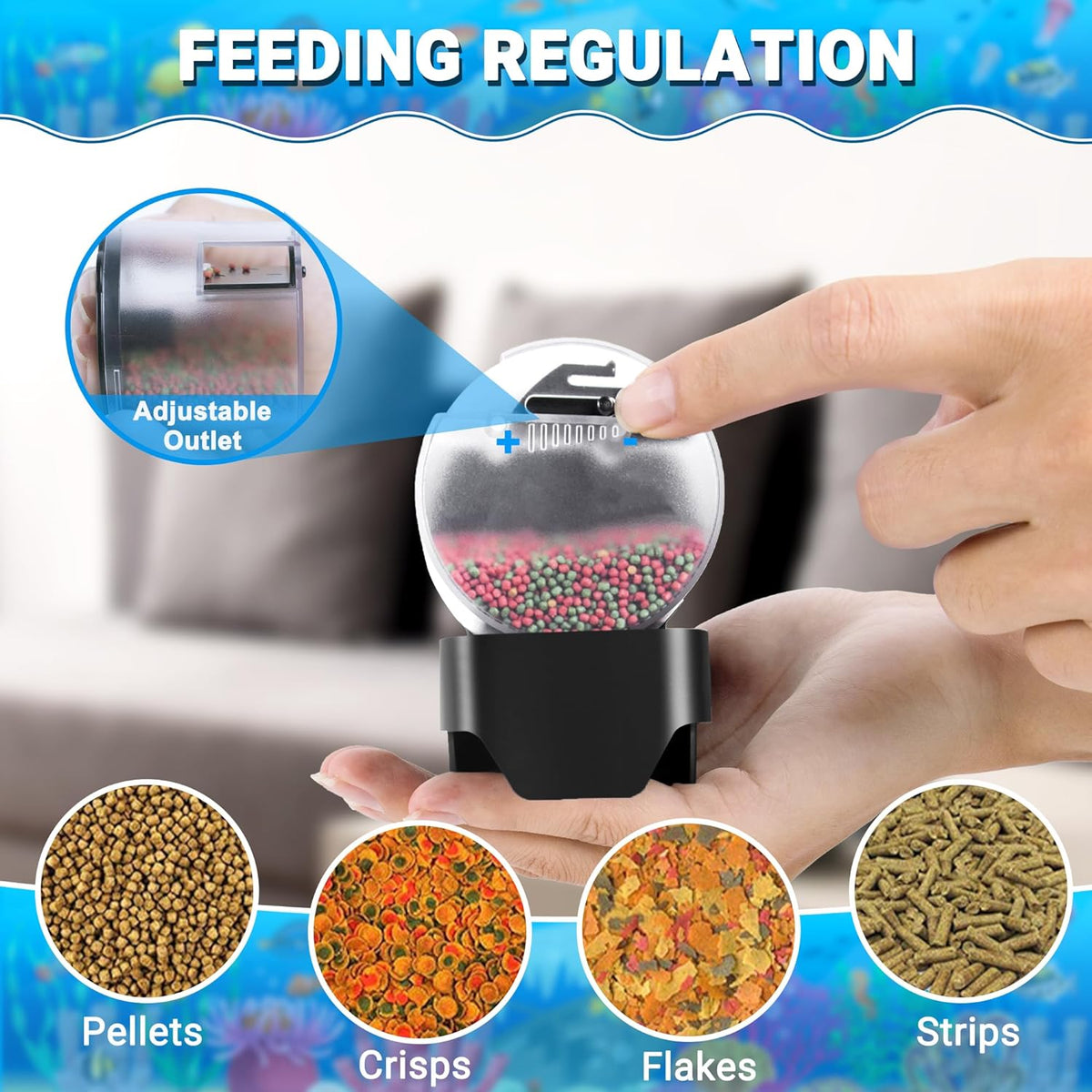 Automatic Fish Feeder for Aquarium Auto Food Dispenser with Timer for Small Tank, Aquariums Battery/Plug Powered Smart Feeders for Goldfish/Koi/Turtle | Resun AF2020