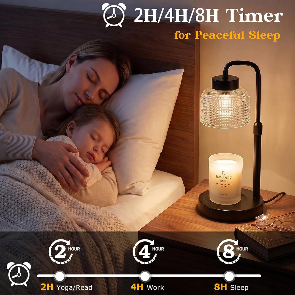 Candle Warmer Lamp with Timer and Dimmer, Height Adjustable Electric Wax Melt Burner for Large Jar Candles, Flameless Candle Lamp Warmer for Home Decor, New Home Gifts for Women Mum Daughter Friend