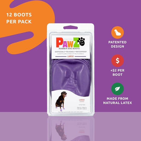 Pawz Rubber Dog Boots - Waterproof Non-Slip Dog Shoes for Hot Pavement, 12 Pack