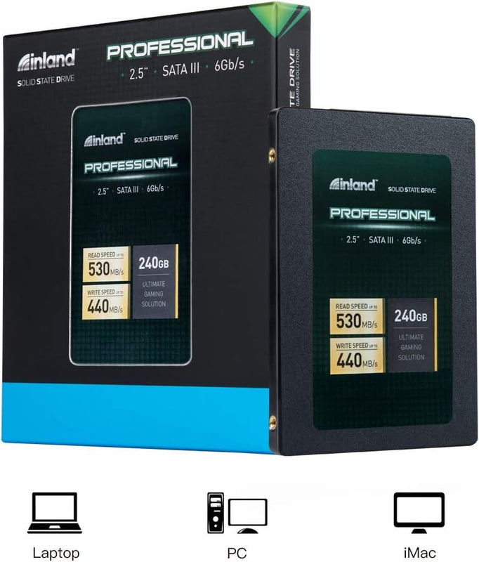 INLAND Pro 240GB SSD 3D NAND SATA III 2.5" 7Mm Internal Solid State Drive | 3D TLC NAND Flash, up to 530Mb/S Read & 440Mb/S Write, SATA III 6Gb/S Interface, Laptop & Desktop PC Upgrade, Professional