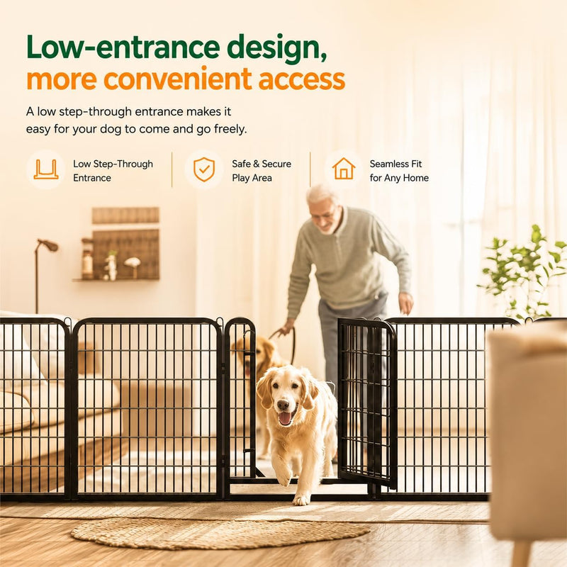 Yaheetech Dog Playpen 32In 16 Panels Pet Fence for Indoor Yard RV Camping | Easy Setup, Heavy Duty Rustproof Frame with Secure Latch Door, DIY Layouts,Foldable Storage, for Small & Medium Dogs